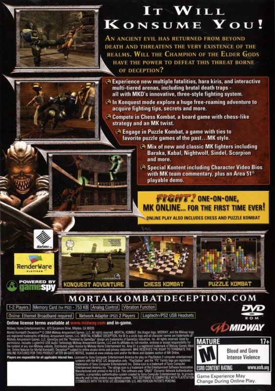 Mortal Kombat: Deception for PlayStation 2 - Sales, Wiki, Release Dates,  Review, Cheats, Walkthrough