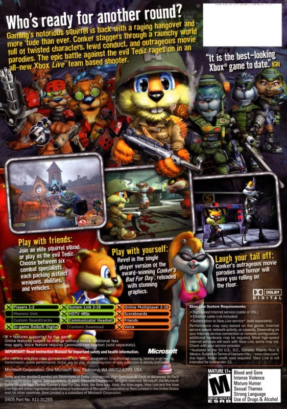 Conker: Live And Reloaded for Xbox - Sales, Wiki, Release Dates, Review,  Cheats, Walkthrough