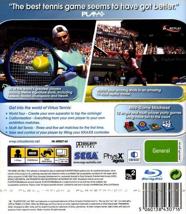 Virtua Tennis 3 for PlayStation 3 - Sales, Wiki, Release Dates, Review,  Cheats, Walkthrough