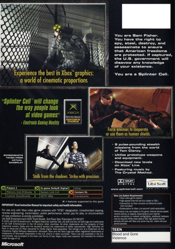 Tom Clancy Splinter Cell for Xbox - Cheats, Codes, Guide, Walkthrough, Tips  & Tricks