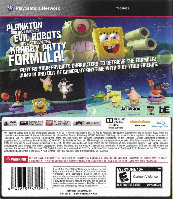 SpongeBob SquarePants: Plankton's Robotic Revenge for PlayStation 3 -  Sales, Wiki, Release Dates, Review, Cheats, Walkthrough