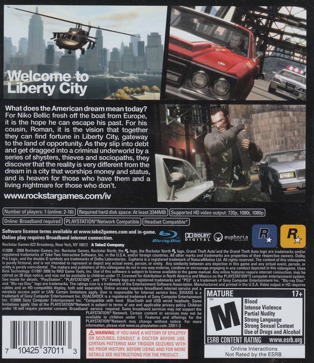 Grand Theft Auto IV for PlayStation 3 - Sales, Wiki, Release Dates, Review,  Cheats, Walkthrough