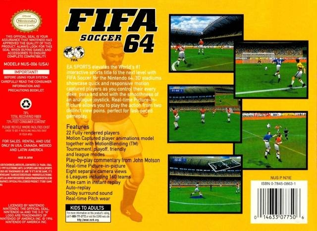 FIFA Soccer 97 for Nintendo 64 - Sales, Wiki, Release Dates, Review,  Cheats, Walkthrough