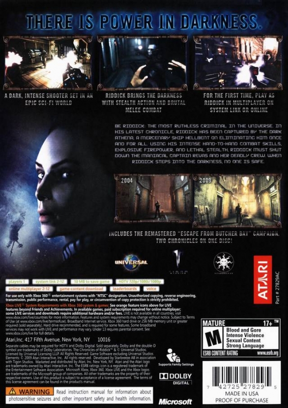 The Chronicles of Riddick: Assault on Dark Athena for Xbox 360 - Sales,  Wiki, Release Dates, Review, Cheats, Walkthrough
