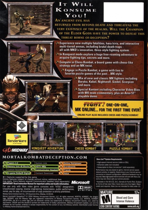 Mortal Kombat: Deception for Xbox - Sales, Wiki, Release Dates, Review,  Cheats, Walkthrough