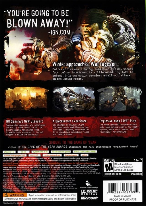 Gears of War 2 for Xbox 360 - Sales, Wiki, Release Dates, Review, Cheats,  Walkthrough