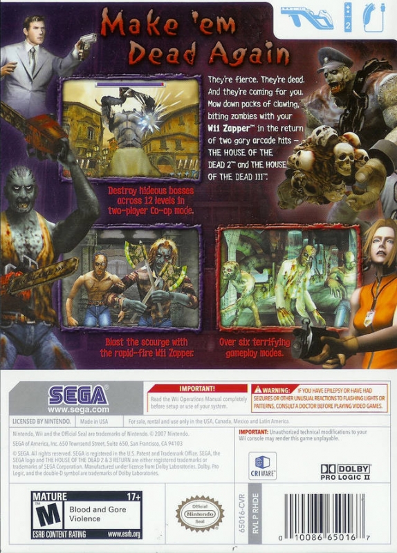 House of the Dead 2 & 3 Return for Wii - Sales, Wiki, Release Dates,  Review, Cheats, Walkthrough