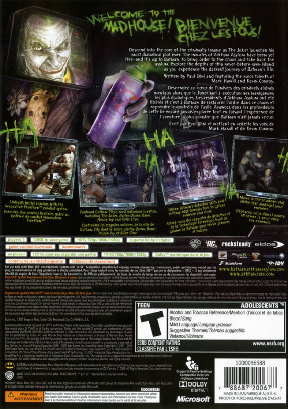 Batman: Arkham Asylum for Xbox 360 - Sales, Wiki, Release Dates, Review,  Cheats, Walkthrough
