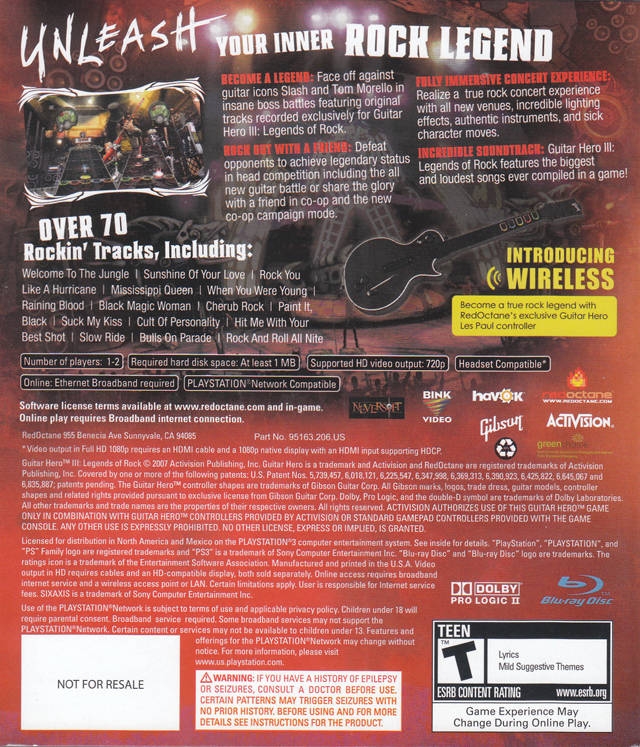 Guitar Hero III: Legends of Rock for PlayStation 3 - Sales, Wiki, Release  Dates, Review, Cheats, Walkthrough