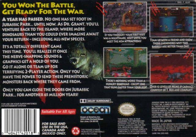 Jurassic Park 2: The Chaos Continues for Super Nintendo Entertainment  System - Sales, Wiki, Release Dates, Review, Cheats, Walkthrough