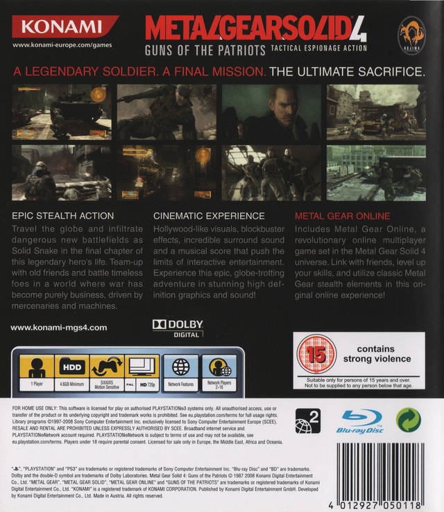 Metal Gear Solid 4: Guns of the Patriots for PlayStation 3 - Sales, Wiki,  Release Dates, Review, Cheats, Walkthrough