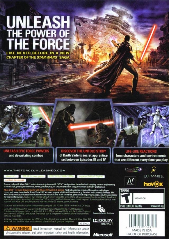 Star Wars: The Force Unleashed for Xbox 360 - Sales, Wiki, Release Dates,  Review, Cheats, Walkthrough