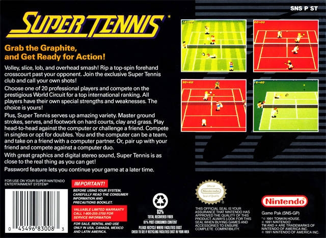 Super Tennis for Super Nintendo Entertainment System - Sales, Wiki, Release  Dates, Review, Cheats, Walkthrough