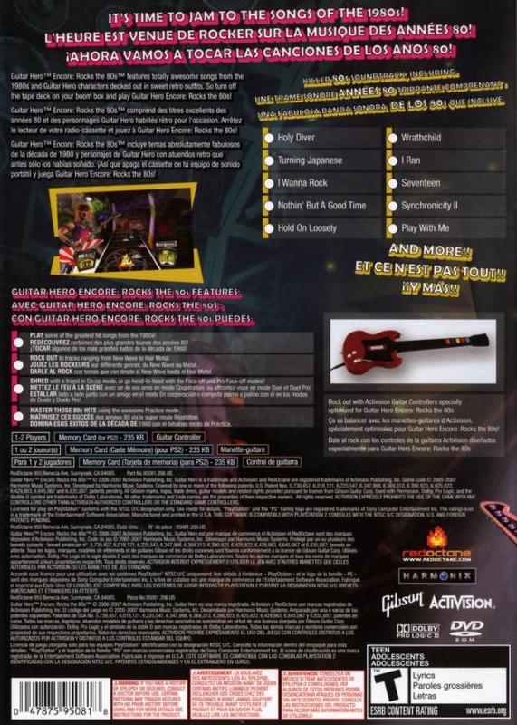 Guitar Hero Encore Rocks the 80s for PlayStation 2 - Sales, Wiki, Release  Dates, Review, Cheats, Walkthrough