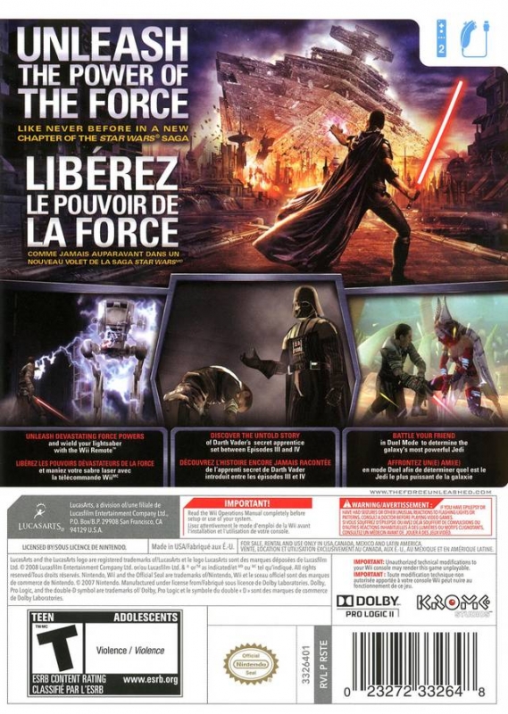 Star Wars: The Force Unleashed for Wii - Sales, Wiki, Release Dates,  Review, Cheats, Walkthrough
