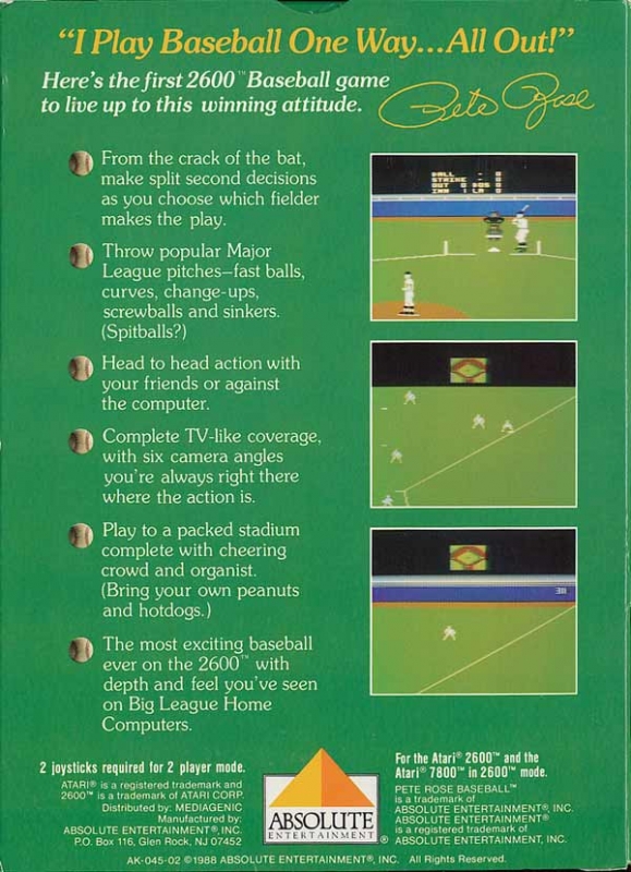 Pete Rose Baseball for Atari 2600 - Sales, Wiki, Release Dates, Review,  Cheats, Walkthrough