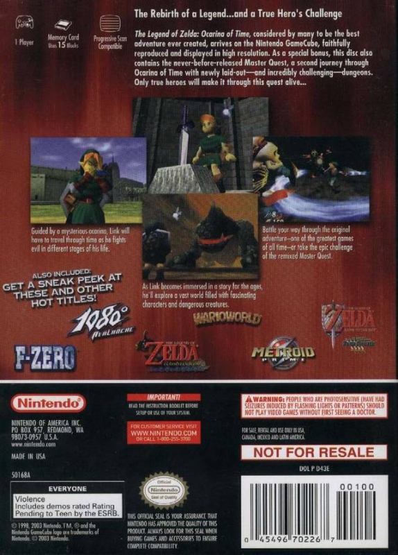 gamecube ZELDA Ocarina Of Time + Master Quest Game (NI) Nintendo PAL Version