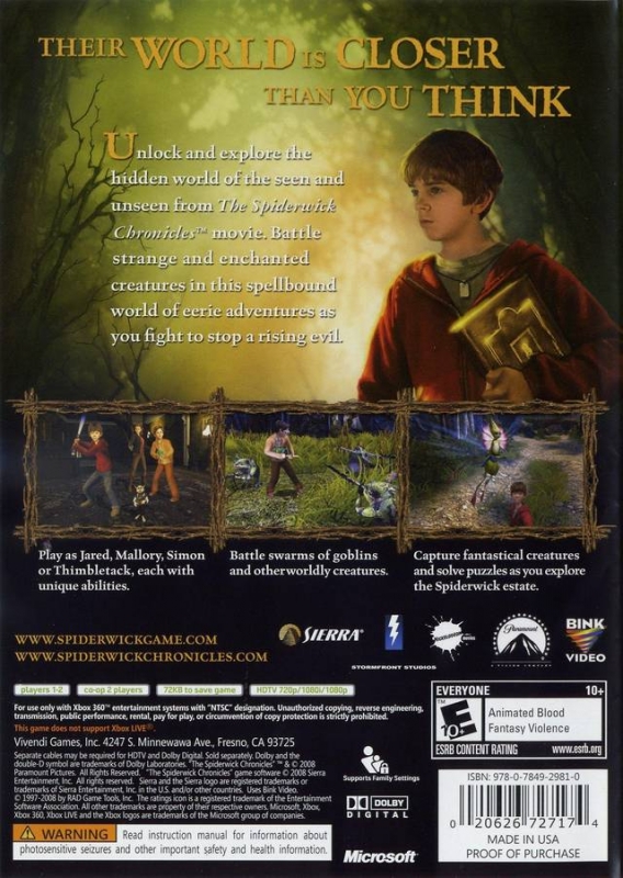 The Spiderwick Chronicles for Xbox 360 - Sales, Wiki, Release Dates,  Review, Cheats, Walkthrough