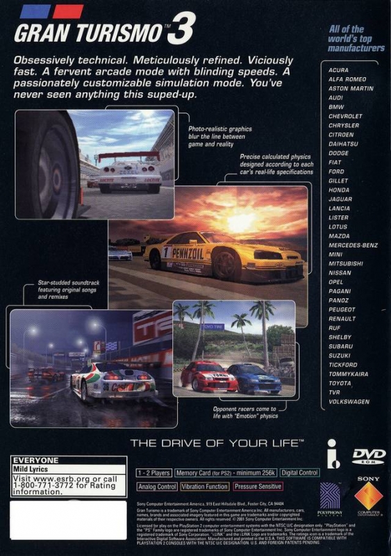 Gran Turismo 3 A-Spec for PlayStation 2 - Sales, Wiki, Release Dates,  Review, Cheats, Walkthrough
