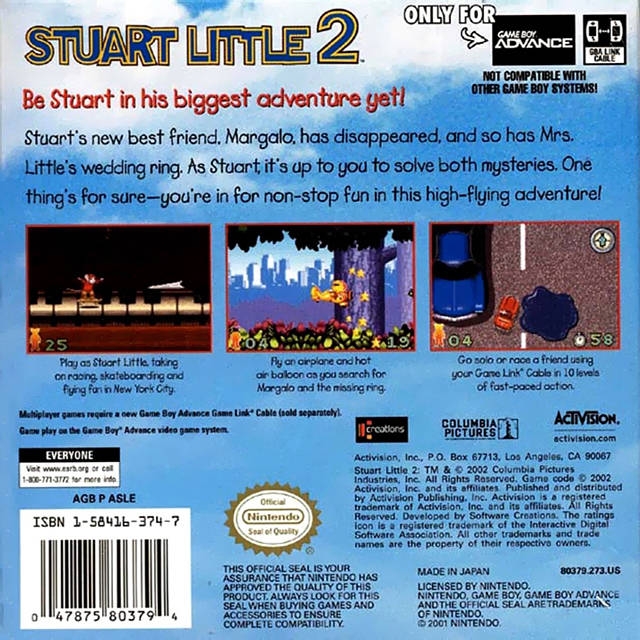 Stuart Little 2 for Game Boy Advance - Sales, Wiki, Release Dates, Review,  Cheats, Walkthrough