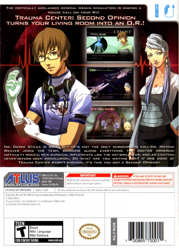 Trauma Center: Second Opinion for Wii - DLC, Achievements, Trophies,  Characters, Maps, Story