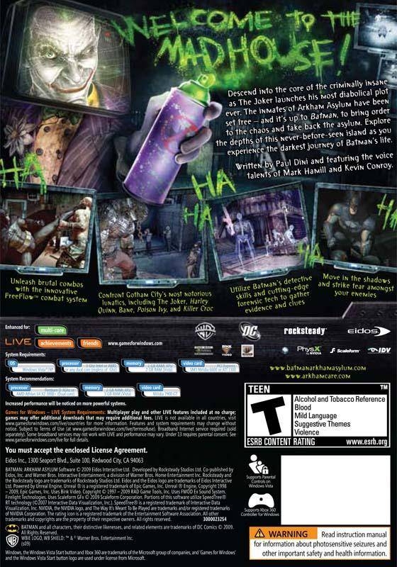 Batman: Arkham Asylum for Microsoft Windows - Sales, Wiki, Release Dates,  Review, Cheats, Walkthrough