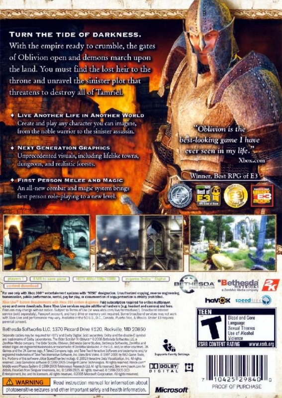 Elder Scrolls IV: Oblivion for Xbox 360 - Sales, Wiki, Release Dates, Review,  Cheats, Walkthrough