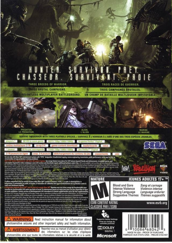 Aliens vs. Predator for Xbox 360 - Sales, Wiki, Release Dates, Review,  Cheats, Walkthrough