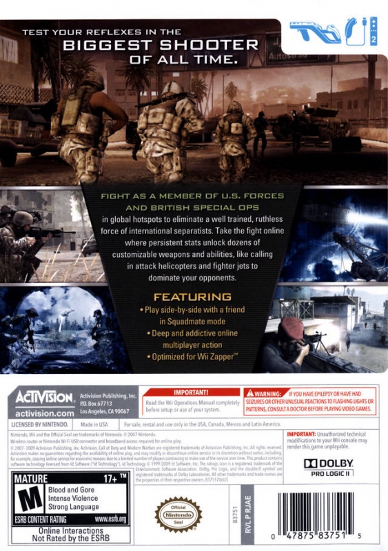 Call of Duty: Modern Warfare: Reflex for Wii - Sales, Wiki, Release Dates,  Review, Cheats, Walkthrough