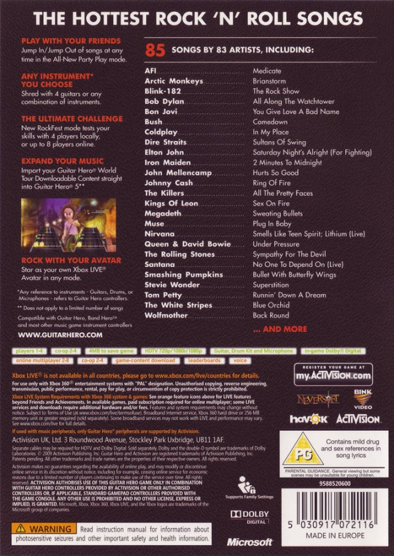 Guitar Hero 5 for Xbox 360 - Sales, Wiki, Release Dates, Review, Cheats,  Walkthrough