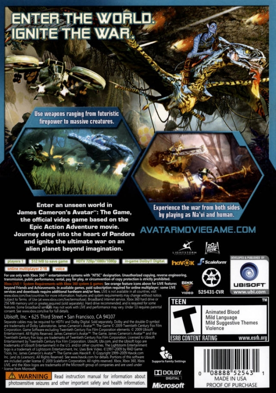 James Cameron's Avatar: The Game for Xbox 360 - Sales, Wiki, Release Dates,  Review, Cheats, Walkthrough