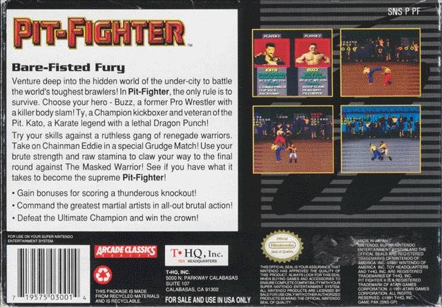 Pit-Fighter for Super Nintendo Entertainment System - Summary, Story,  Characters, Maps